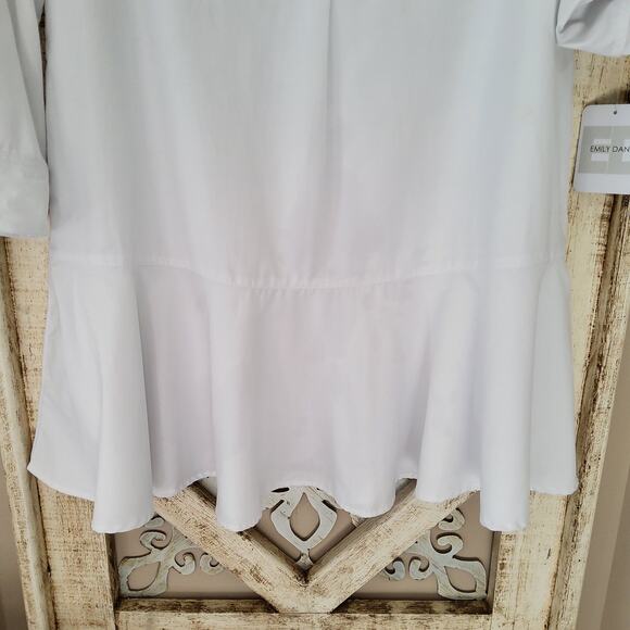 Emily Daniels Women's Small Roll Tab Sleeve Button Collar Flounce Dress in White - Picture 8 of 10